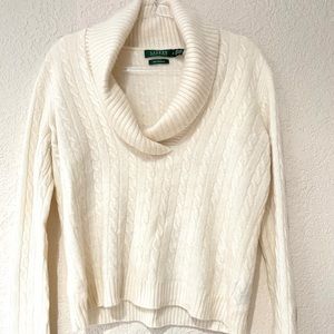 Ralph Lauren Women’s 100% Cashmere Ivory/Cream Cable Knit Sweater.